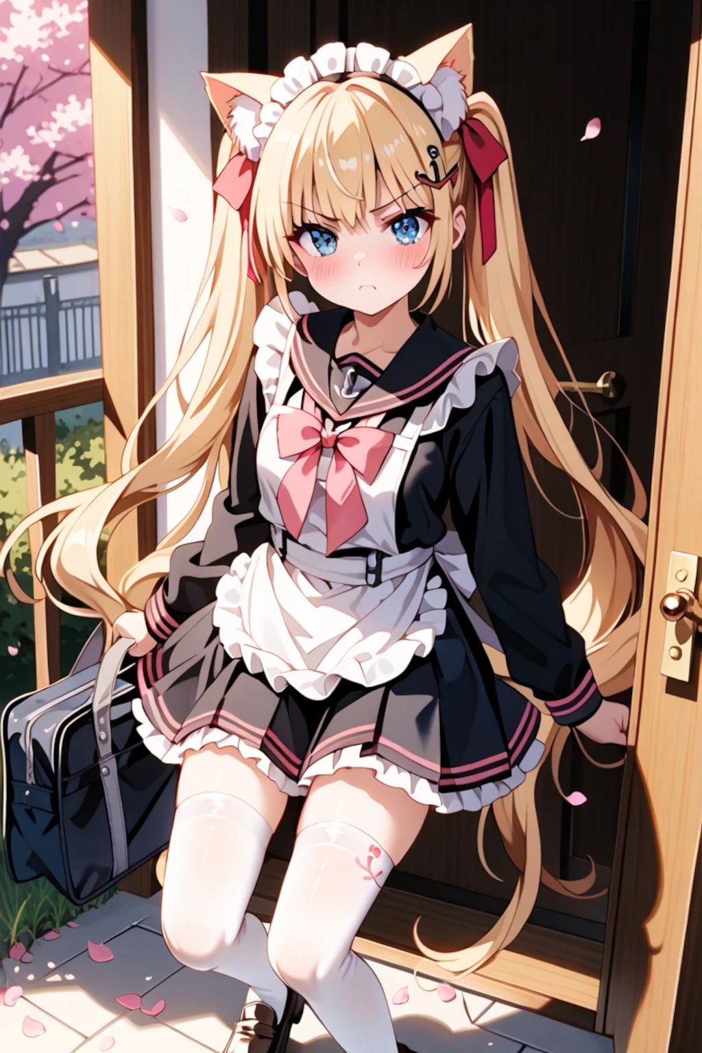 「べ、別に…猫耳つけておかえりなさいなんてしたくないんだから！ ……でも、ちゃんと見てよね…♡🌸」