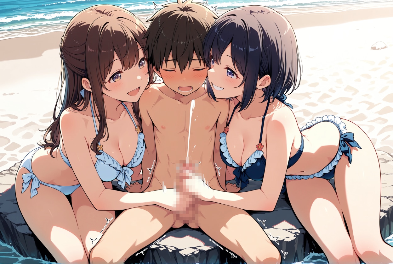 従姉妹たちの手で精通