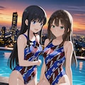 司馬深雪と渋谷凛の競泳水着姿 2枚目