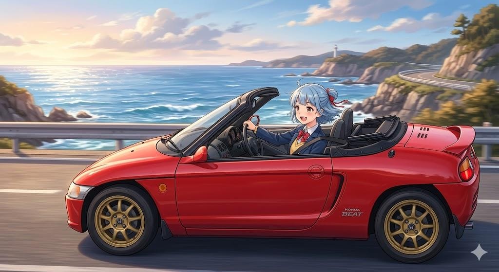 ビートで海沿いを走るウズリポちゃん♥️