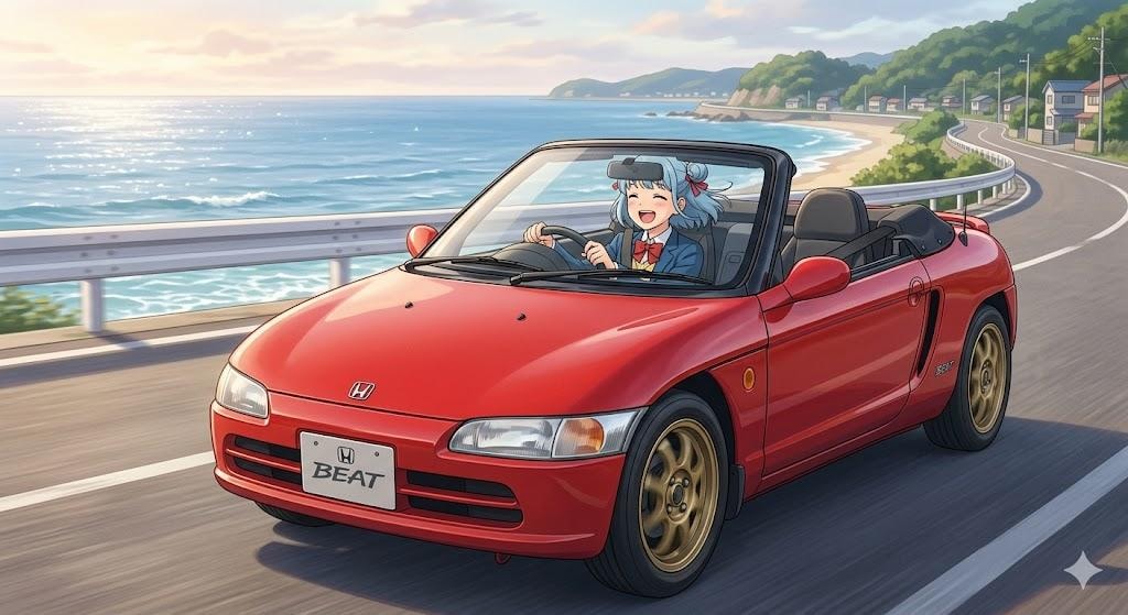 ビートで海沿いを走るウズリポちゃん♥️
