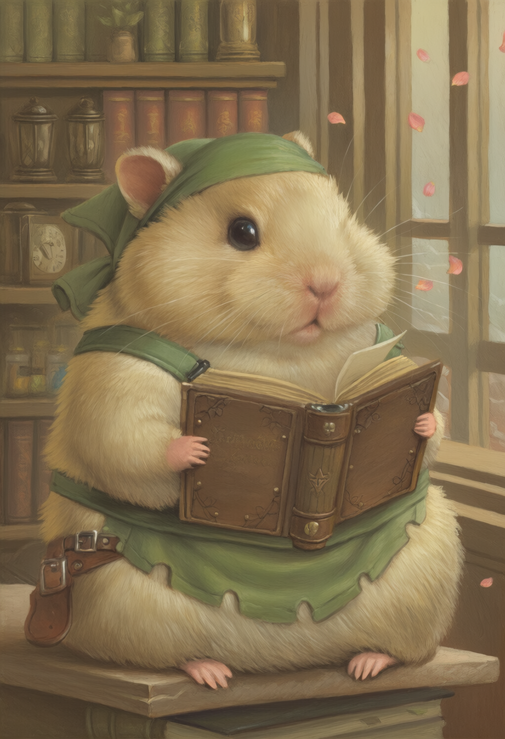 本屋で読書するハムスター