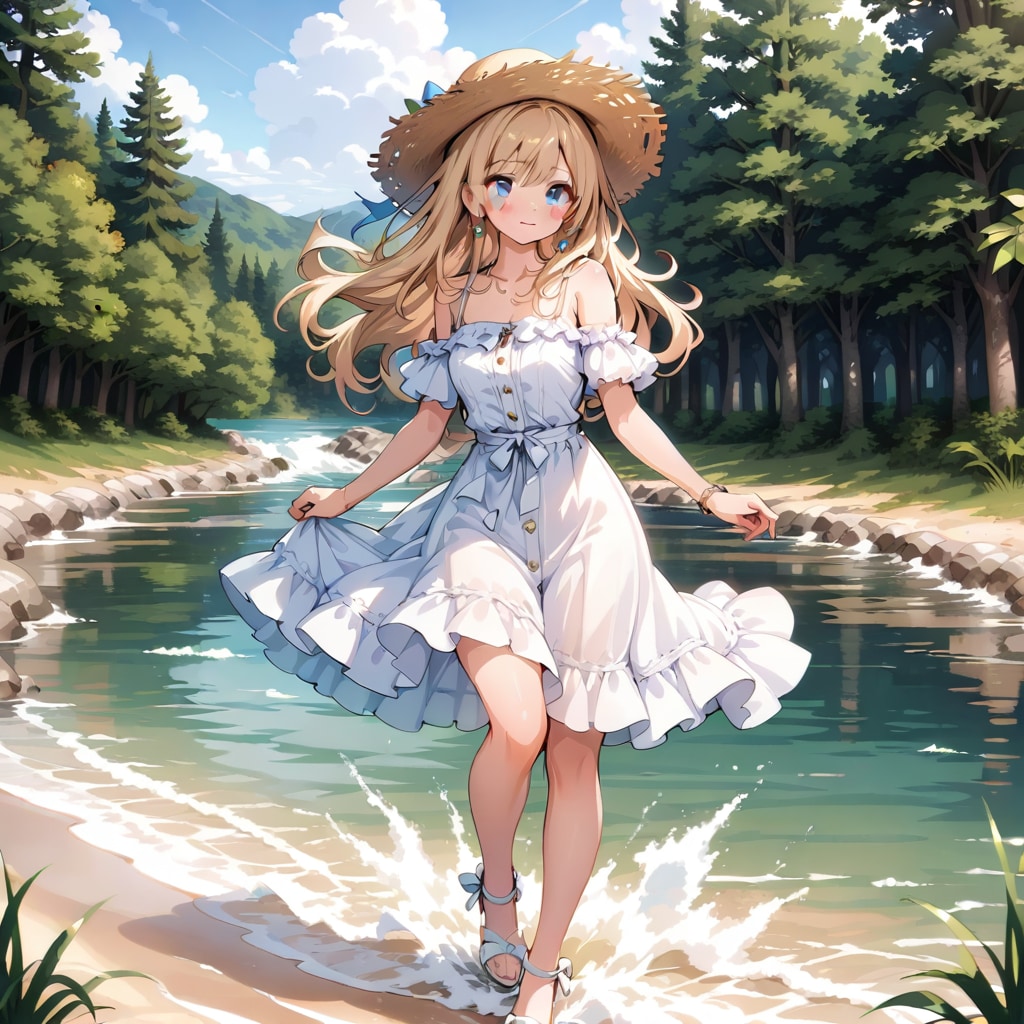 避暑地で水遊び