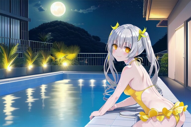 ナイトプールでバカンス(・ωく)