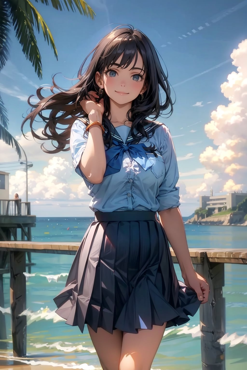 波止場で、彼女と