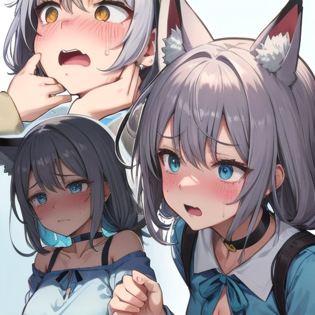 慌てる水色のドレスを着た狐耳の少女