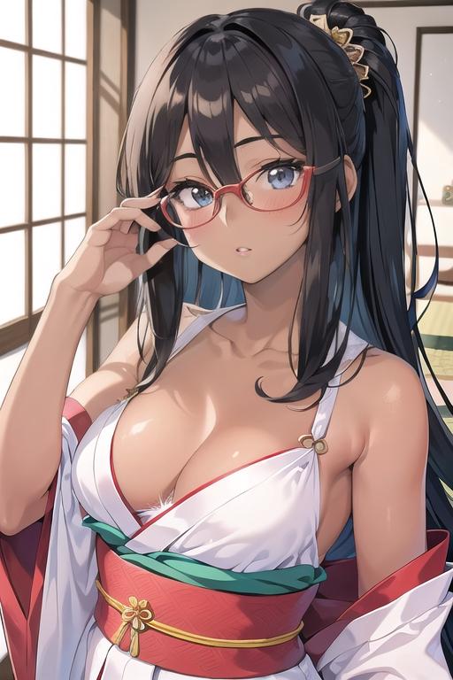 褐色眼鏡の和装の子(脇毛もあるよ！)