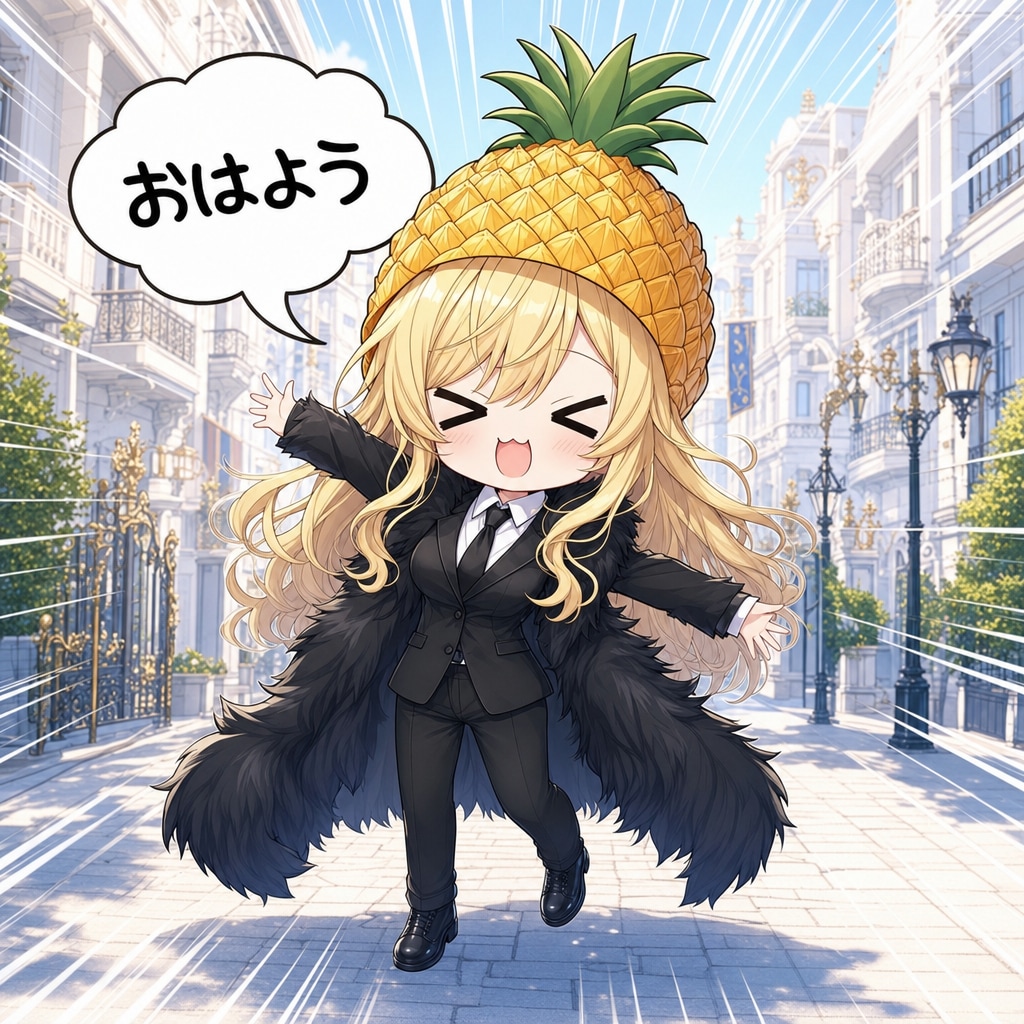パイナップルの被り物とエリザベス