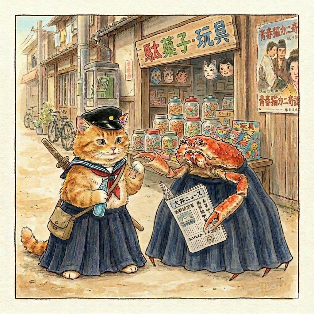 ロングスカートのタカアシガニちゃん🦀&ねこさま🐱