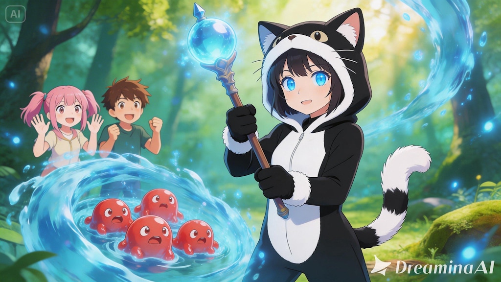 【All0420a】突然、様々な色のスライムが大量に現れて激しい戦闘となった！（モデル: Seedream 5.0）