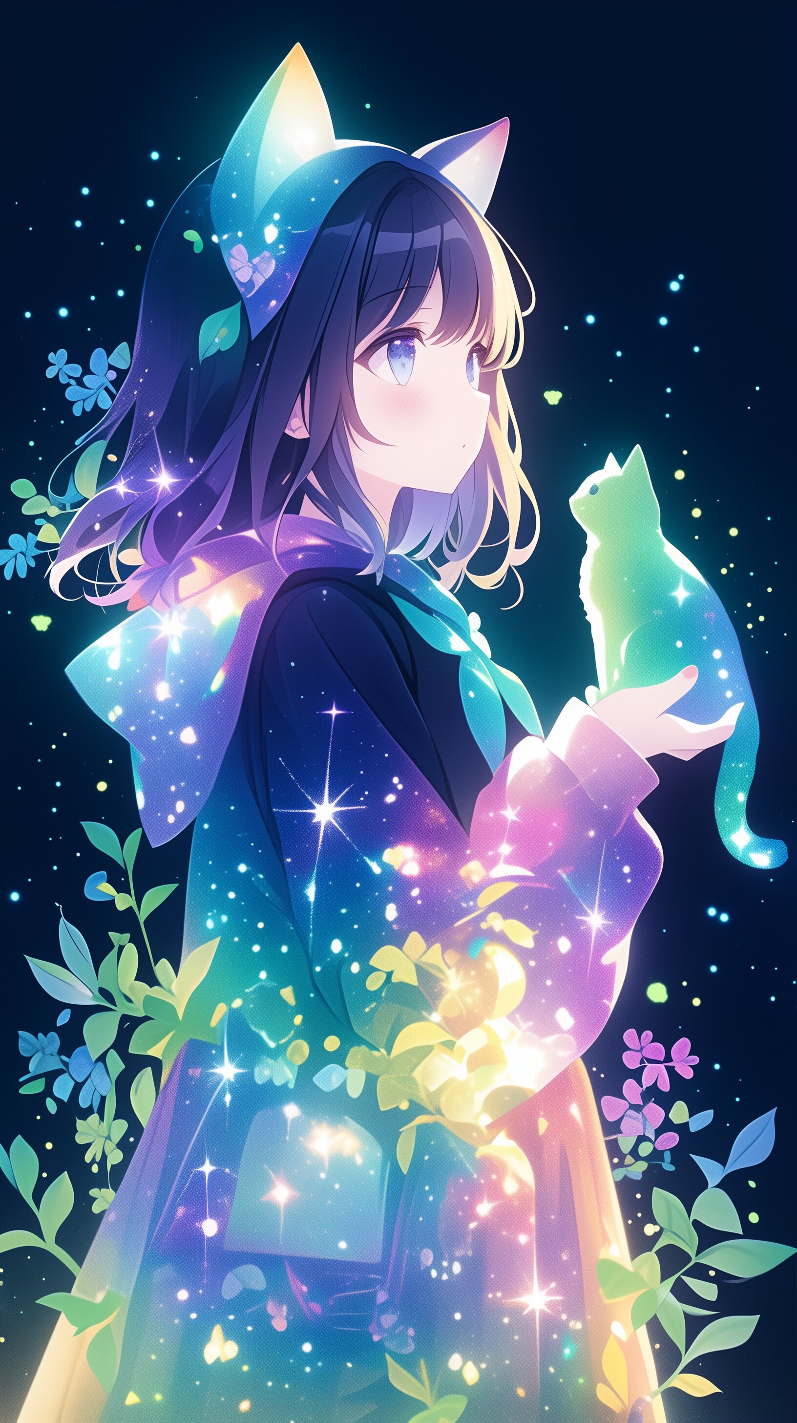 猫と猫耳と自然とネオン | の人気AIイラスト・グラビア