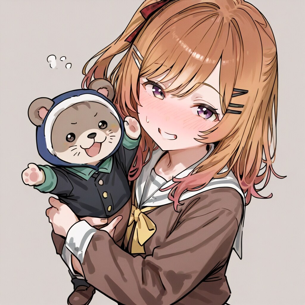 照れる女学生と動物キャラ | の人気AIイラスト・グラビア