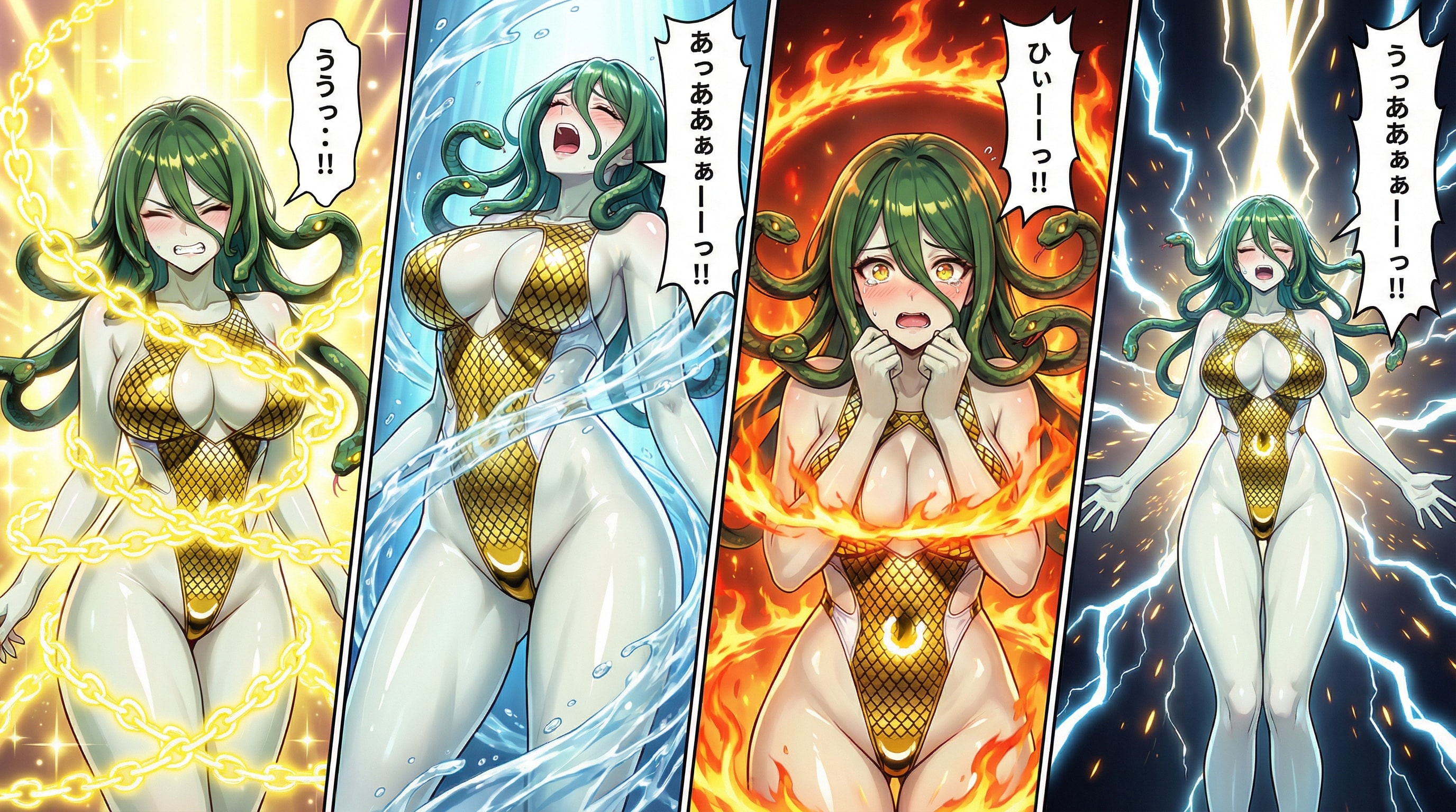 セーラー五戦士全ての必殺技をくらって倒され💦砕け散ってしまうメデューサ型の美少女怪人ちゃんの末路💦