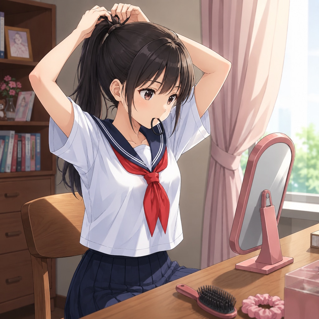 髪を結う少女