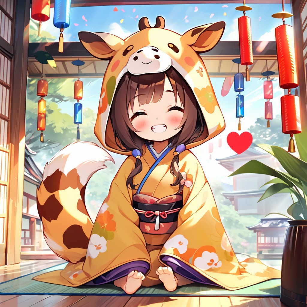 風鈴とキリン着ぐるみちび子ちゃん