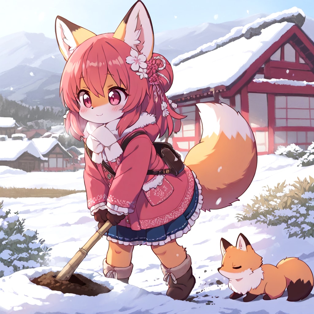 冬のきつねさんは、雪の下の獲物を探すのが得意！！