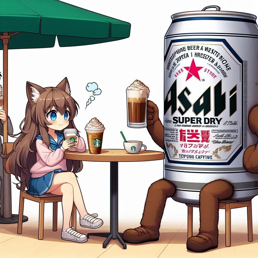 スタバでカフェブレーク中のビールと小さな女の子