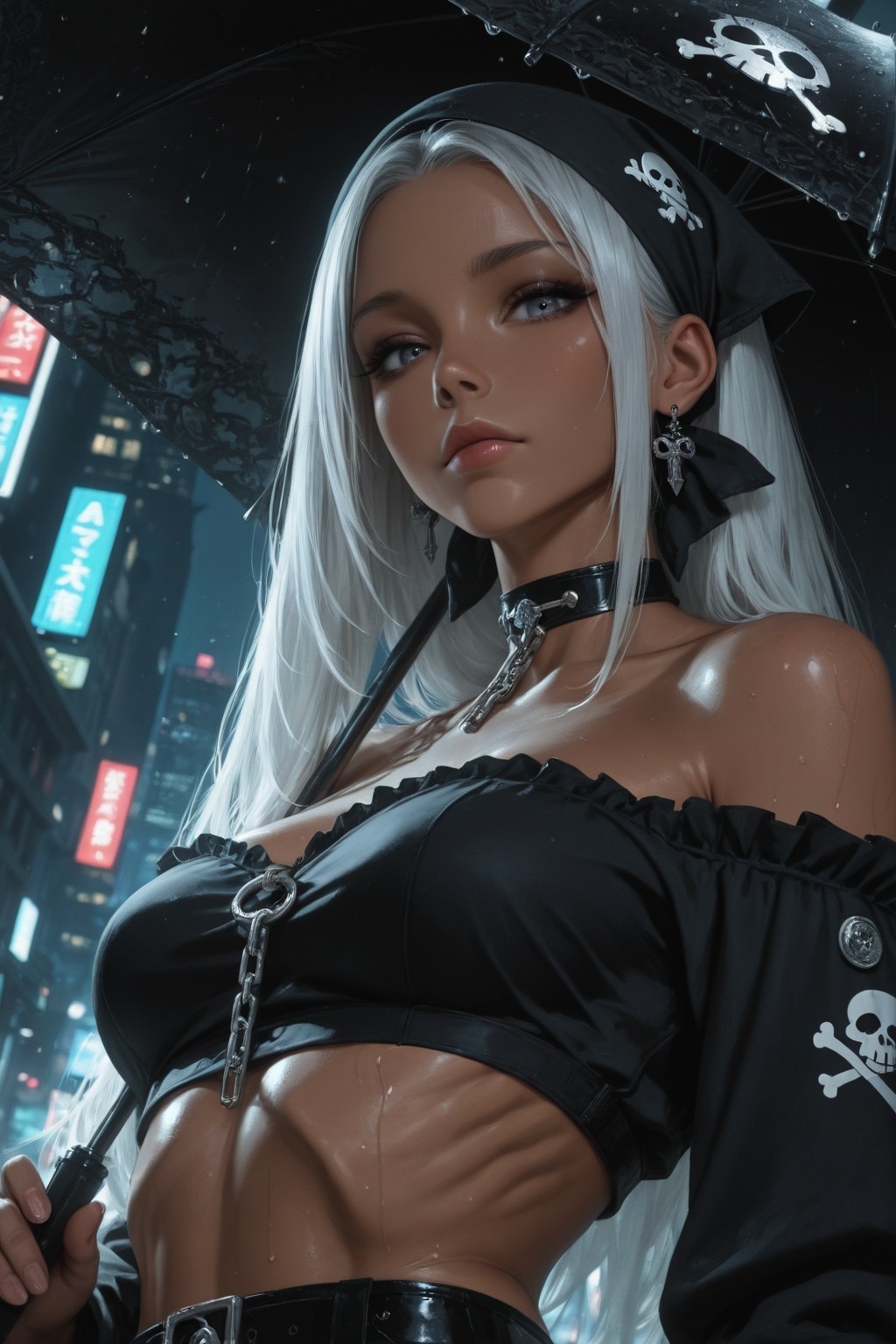 Rainy And Umbrella And Skulls Girl（雨の降る街と傘とパンク系女子。）