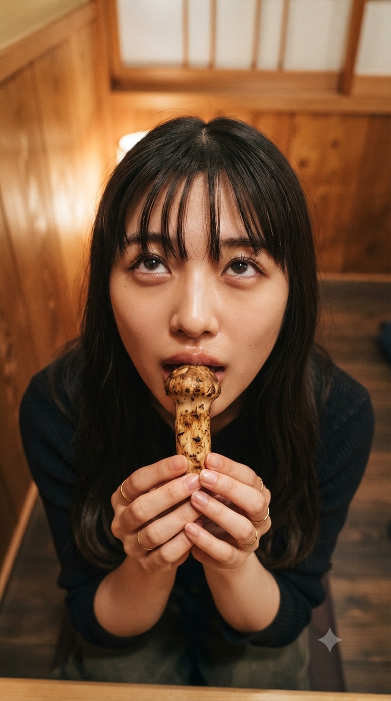 松茸も味わう美女