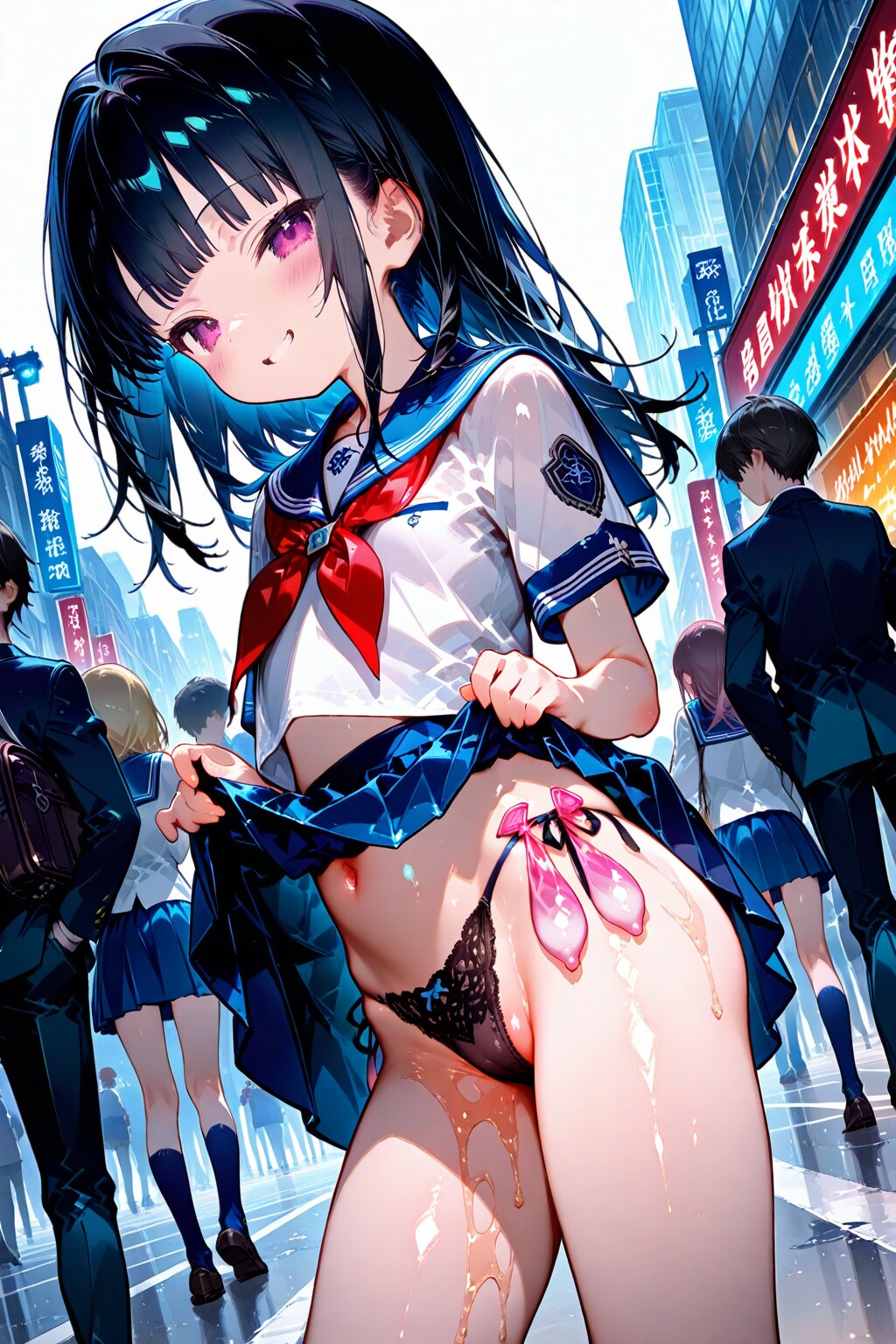 街中で扇情的に誘うメスガキ