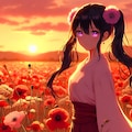 夕日とポピーと、黒髪ツインテール少女＊(8枚) 7枚目