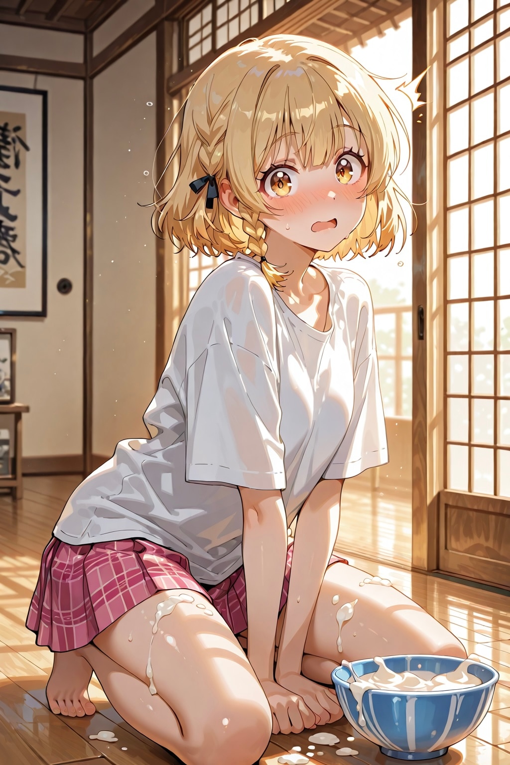 特大なボウルに入った大量の乳液で遊ぶ少女(2) | の人気AIイラスト・グラビア