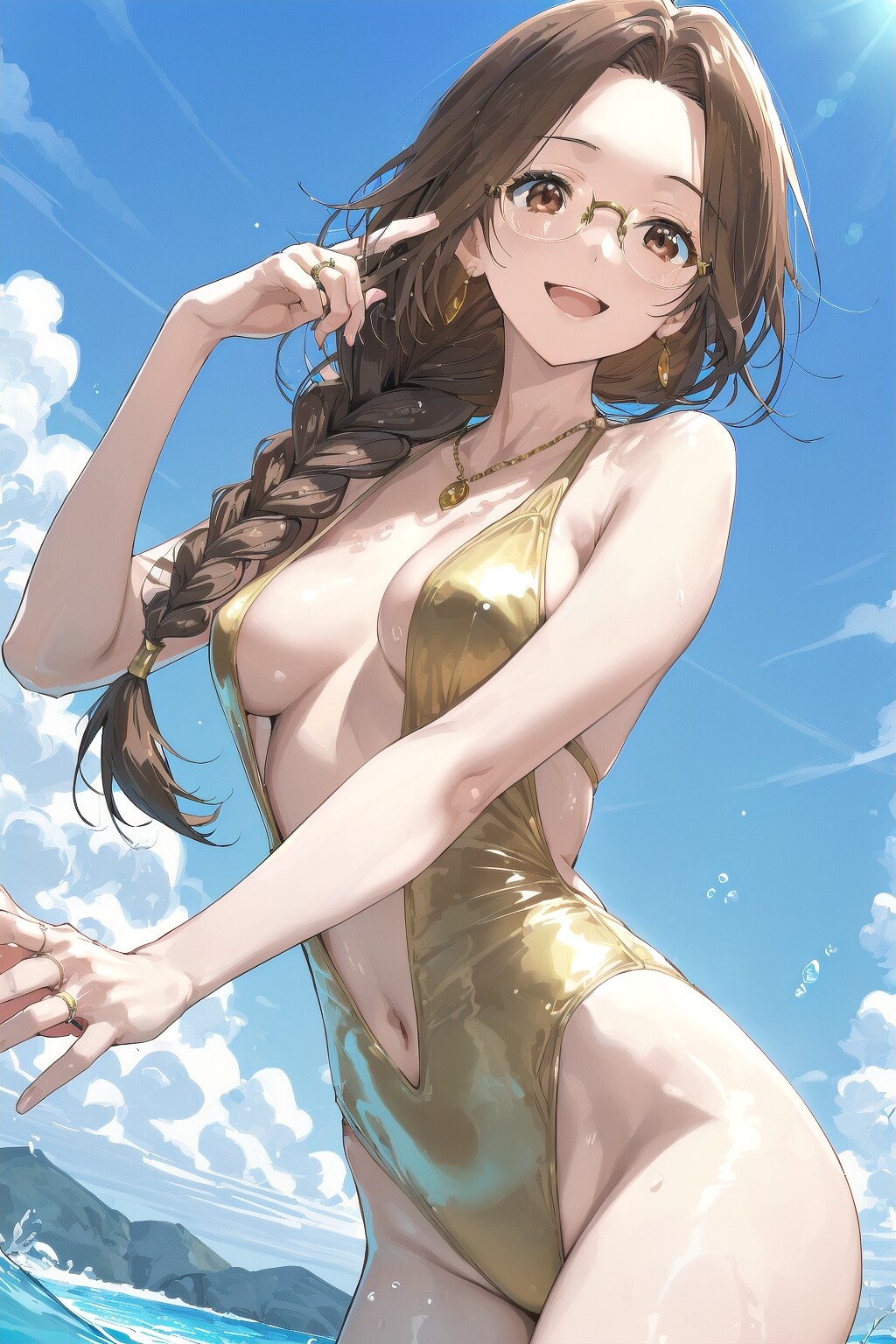 黄金水着のまなみママ