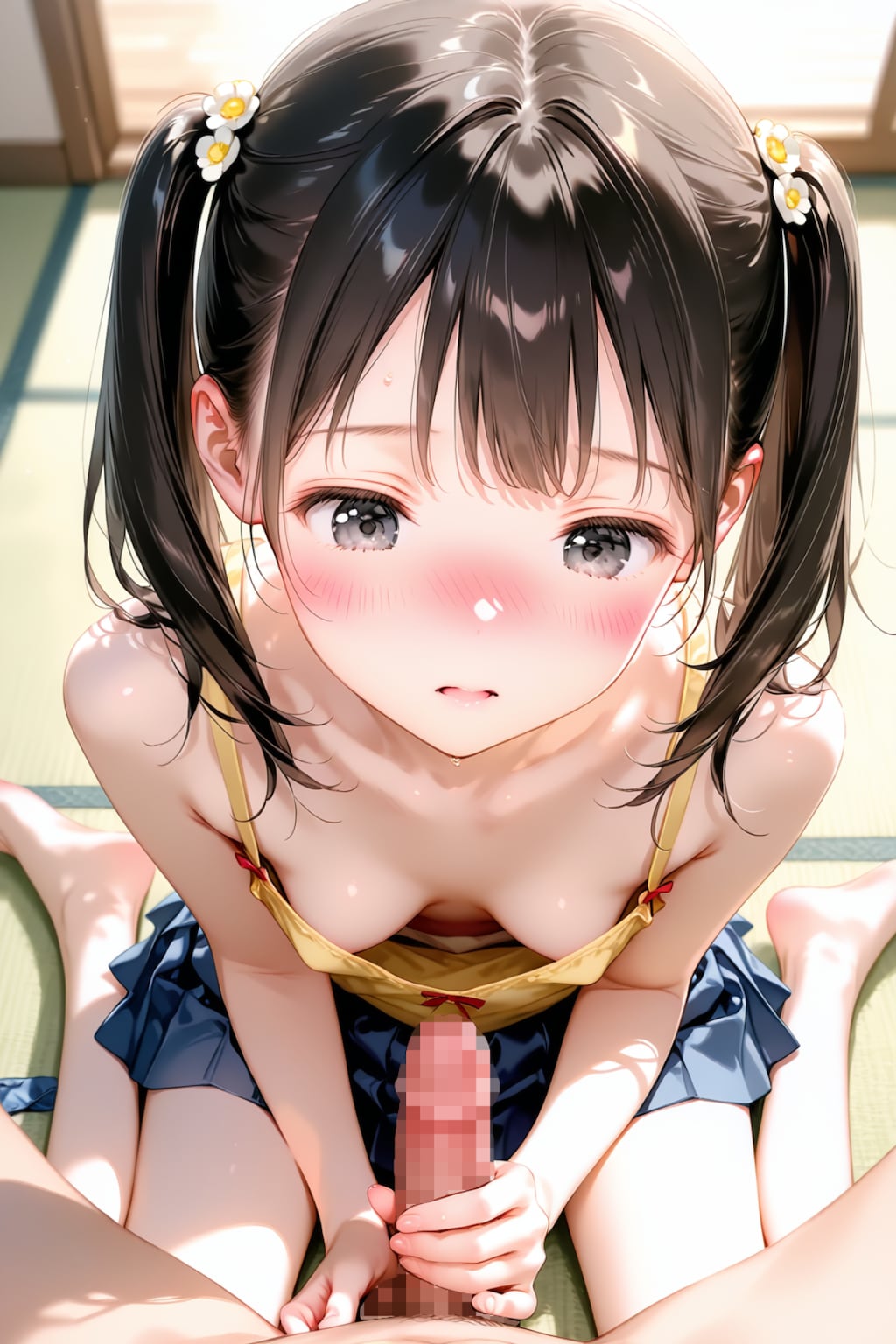 ね、ねぇ…こんな感じ…で良いの？何か…凄いカチカチで…だんだん熱くなって来てる……　えっ？何かお水みたいの出て来たよ！？
