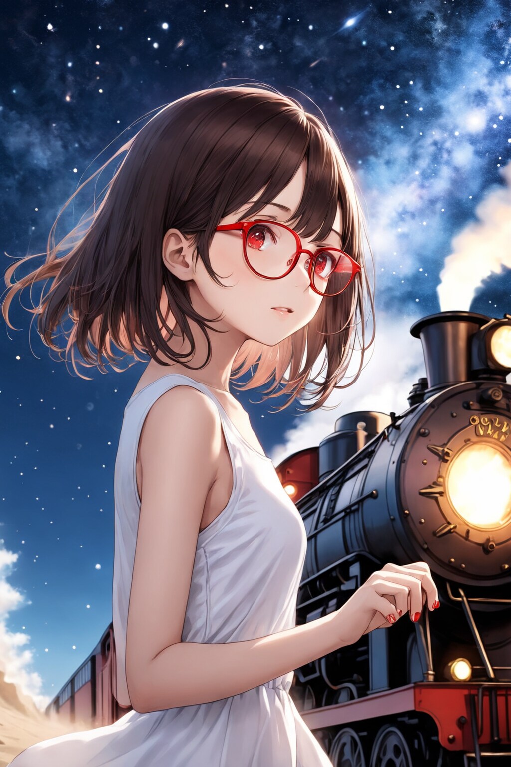 眼鏡女子 楓と蒸気機関車 星空Ver.