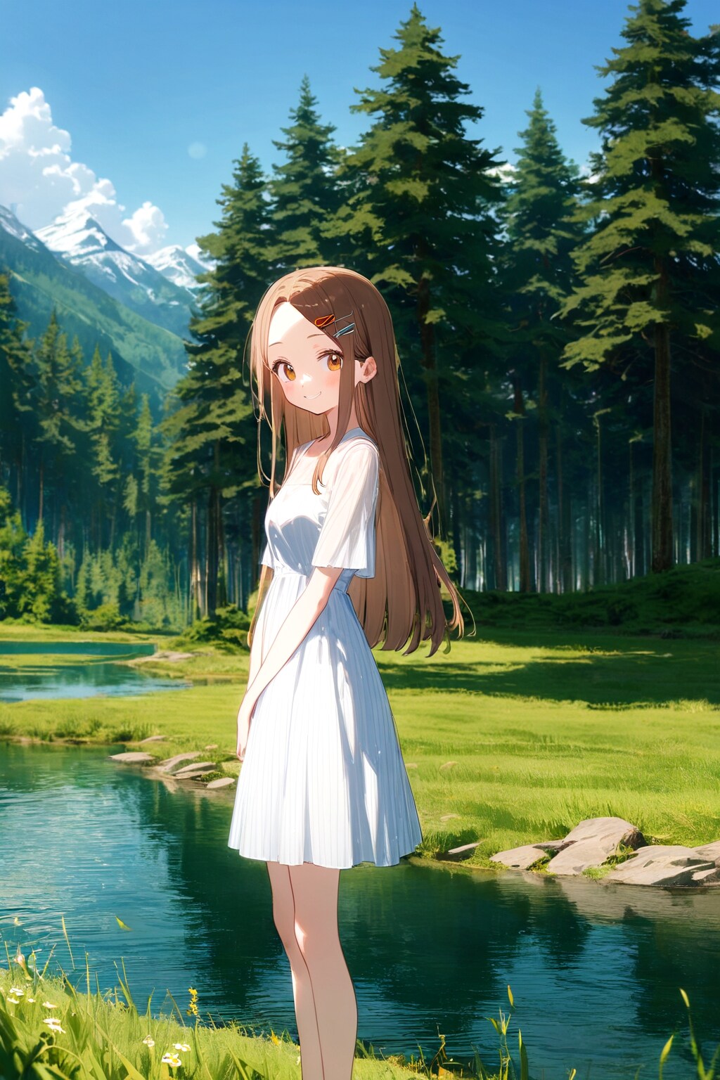 池のそばに立つおでこちゃん✨