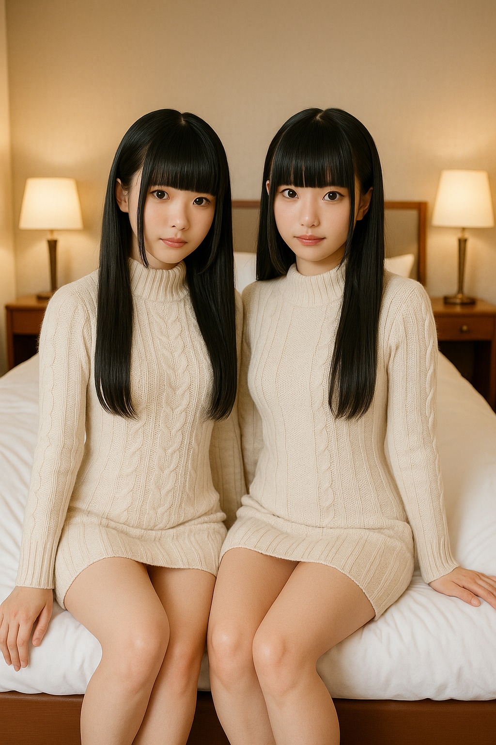 ニットワンピースの2人