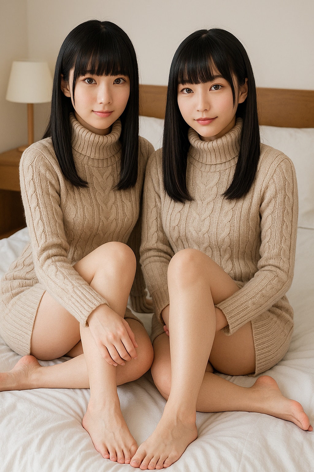 ニットワンピースの2人