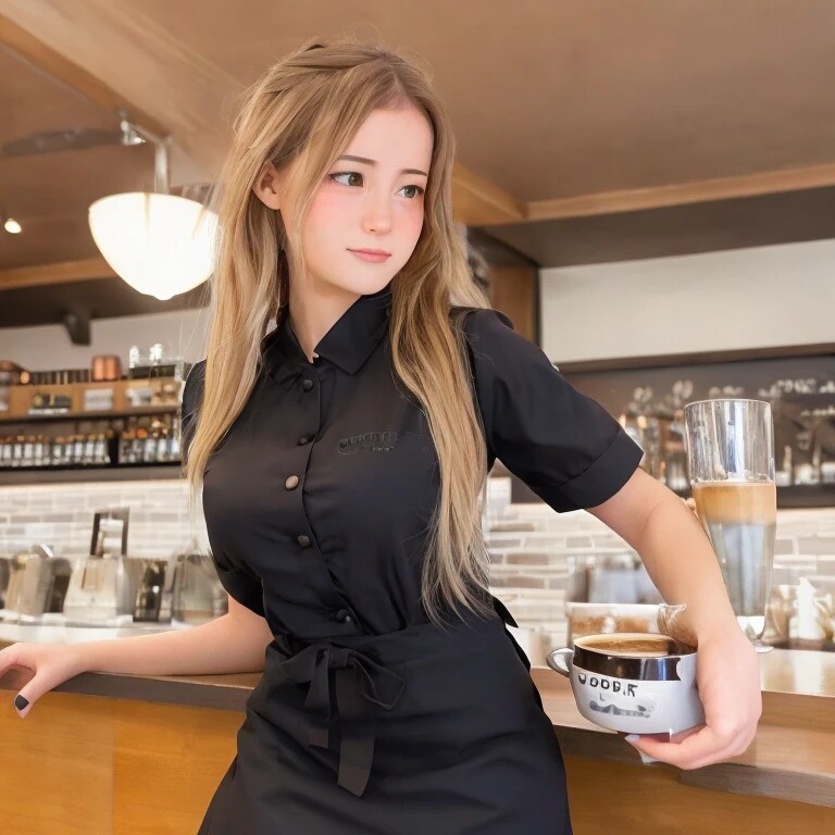 金髪ロングでカフェの美女 | の人気AIイラスト・グラビア