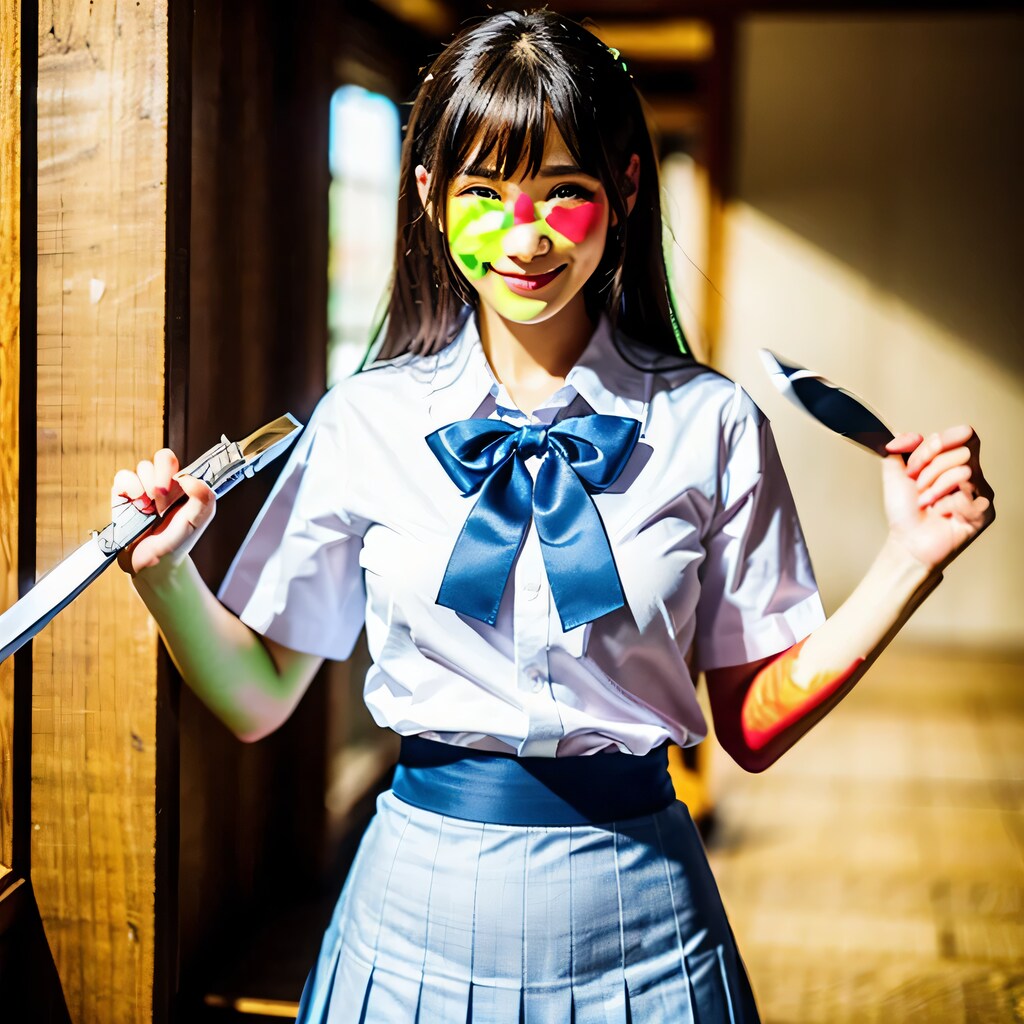 黒髪ロングの美女と刀