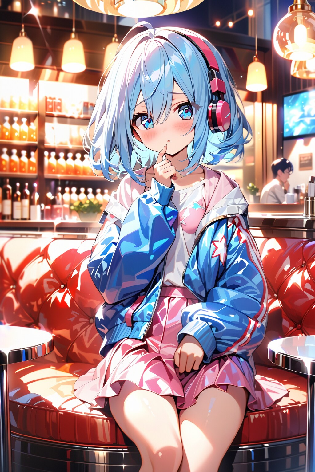 バーラウンジと青髪少女