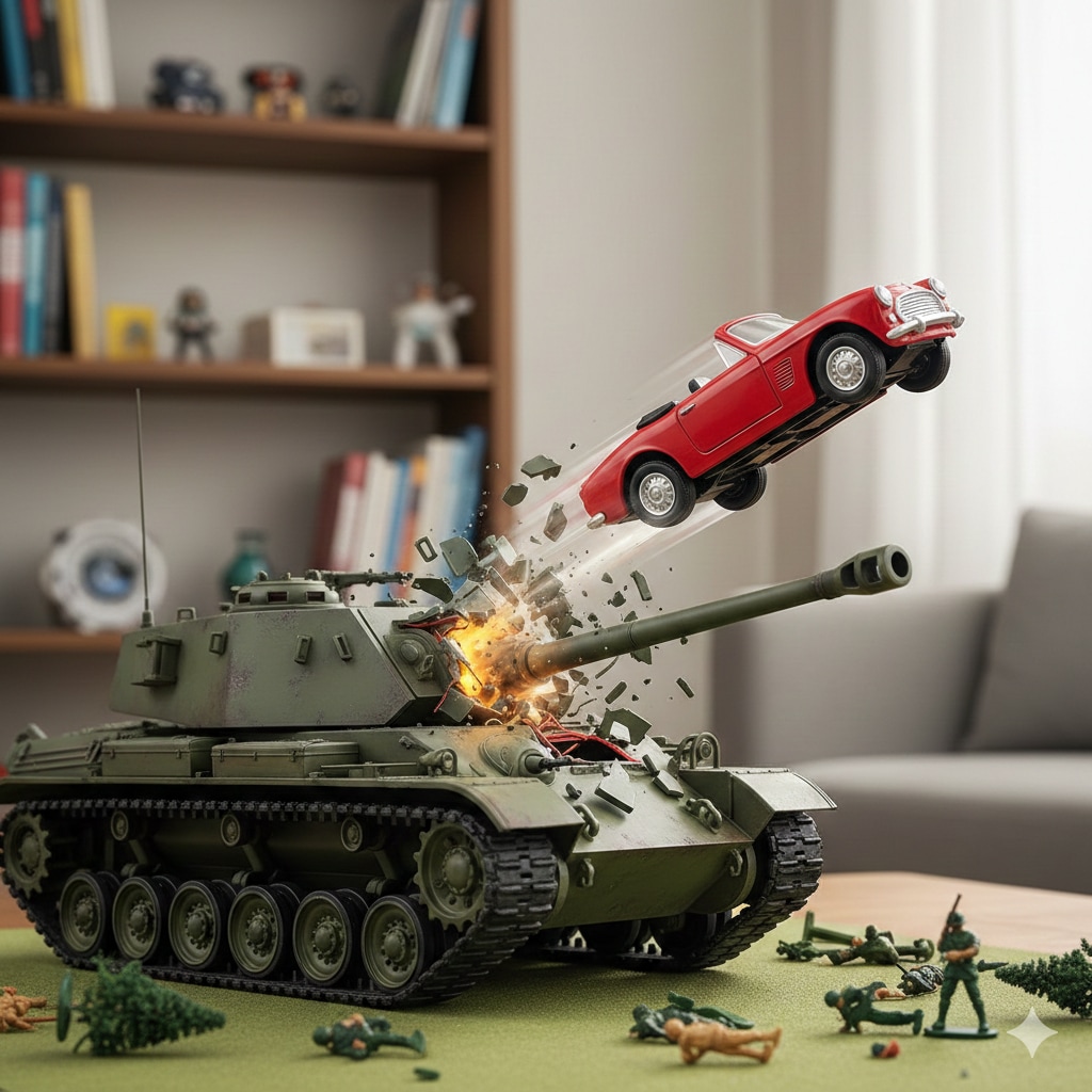 戦車を貫通するミニカー