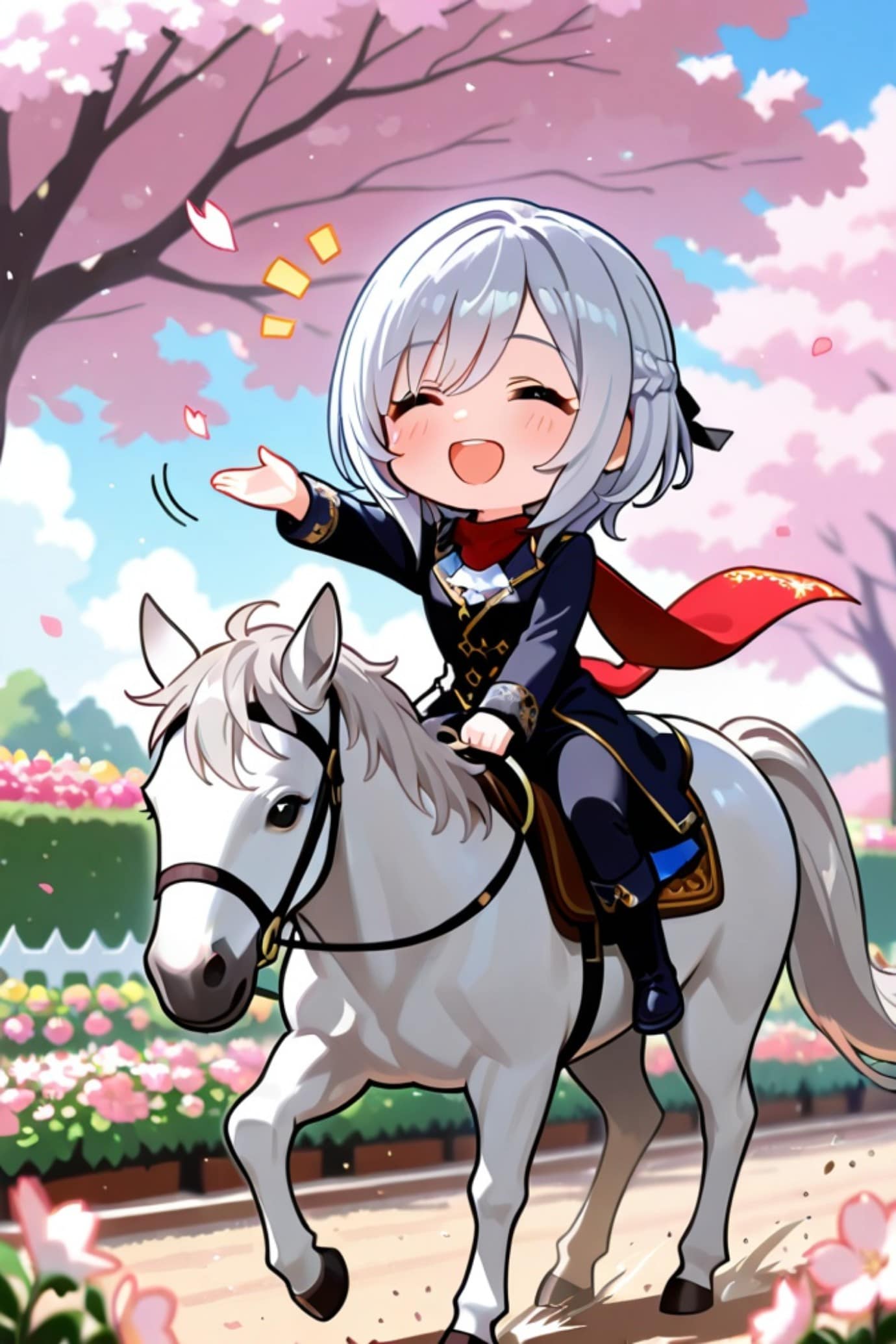 乗馬する白髪ちゃん | の人気AIイラスト・グラビア