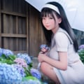 傘をさしてしゃがむ女性 2枚目