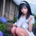 傘をさしてしゃがむ女性 4枚目