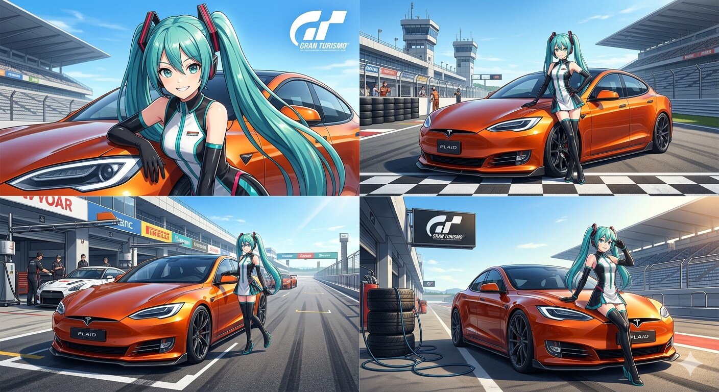 初音ミクとテスラセダン