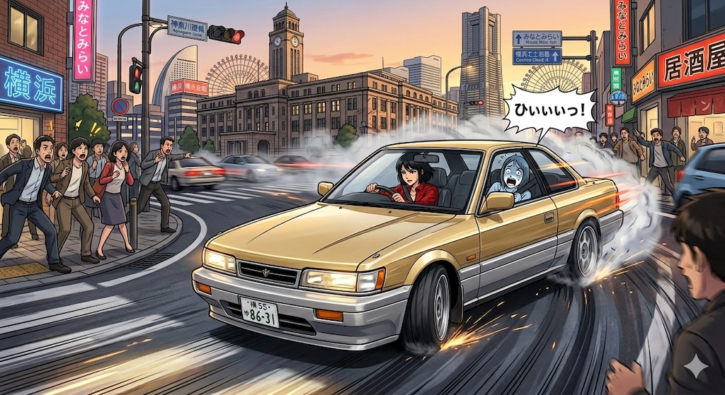 ドリフトカーブする女性