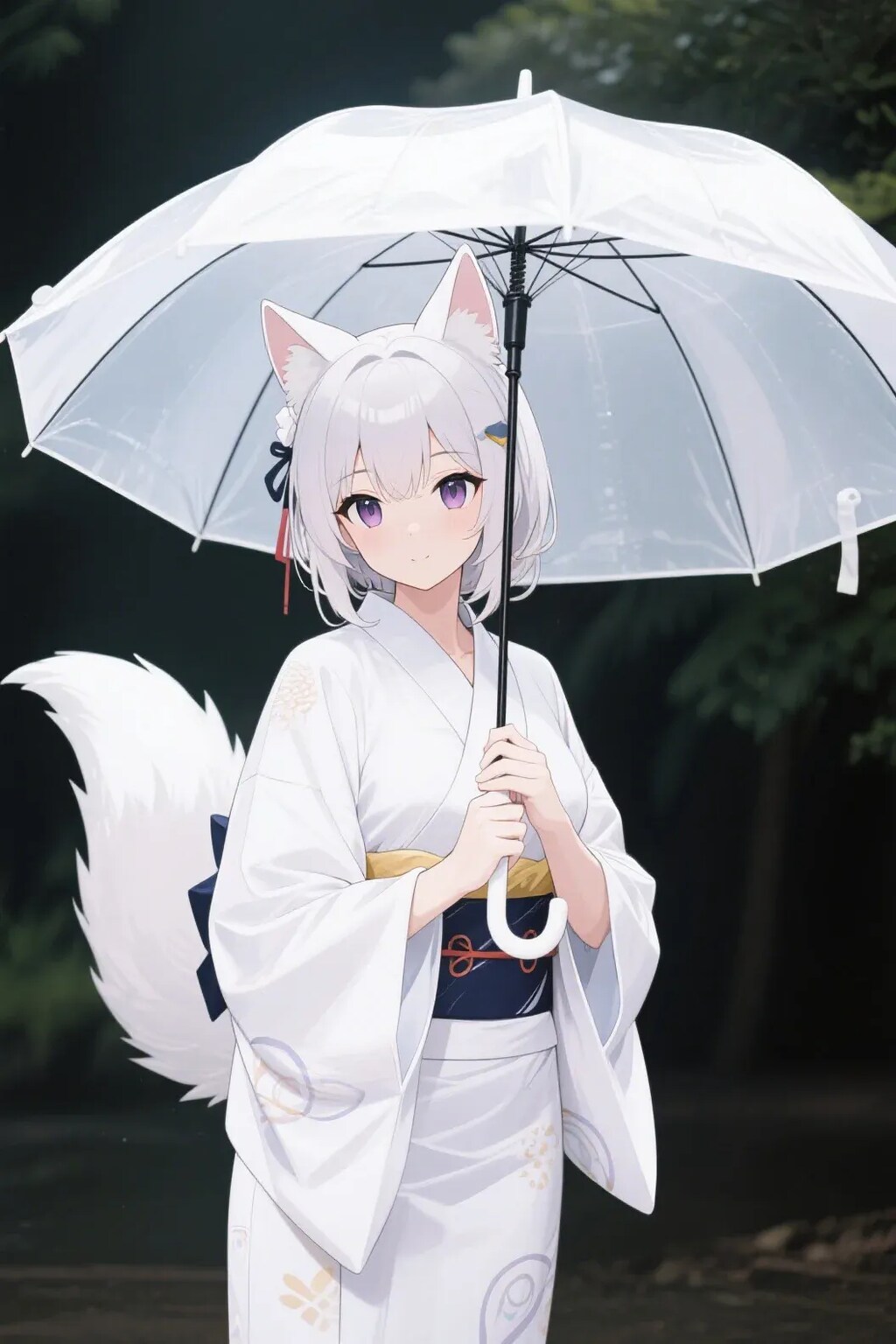 ビニール傘と白キツネ