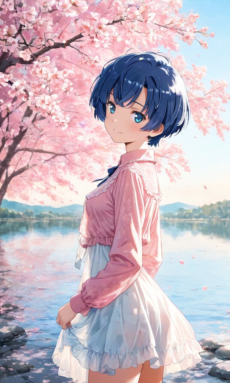 桜と一緒に柑菜ちゃん