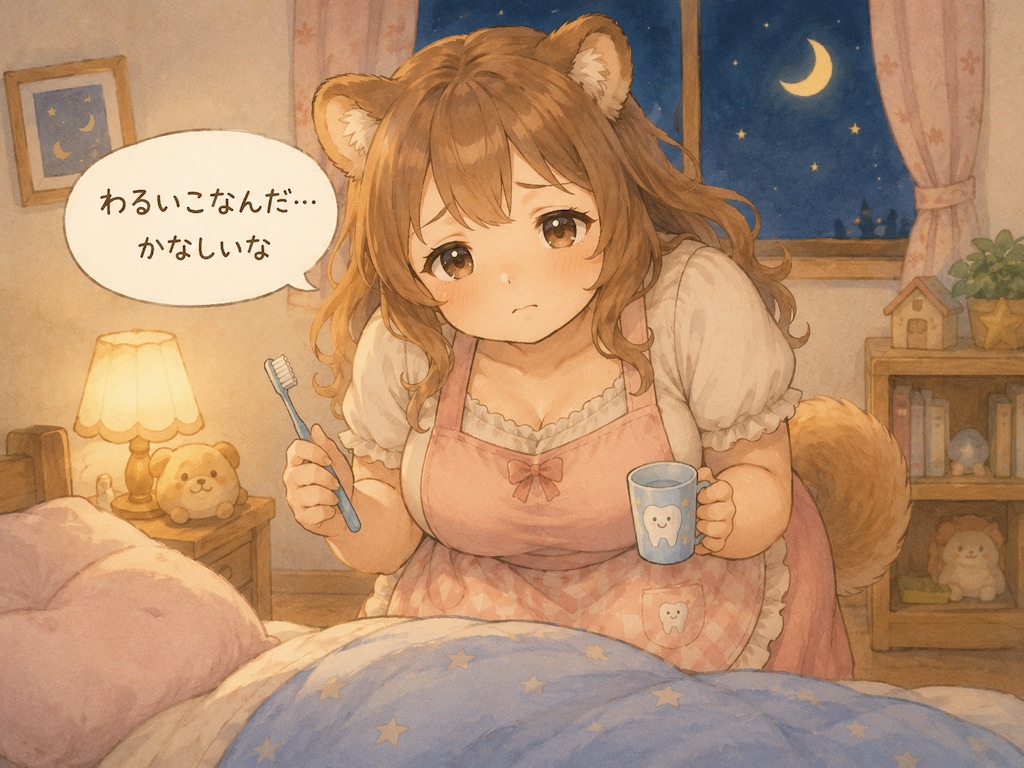おねえさんのまえではみがきしないでねようとしてみた