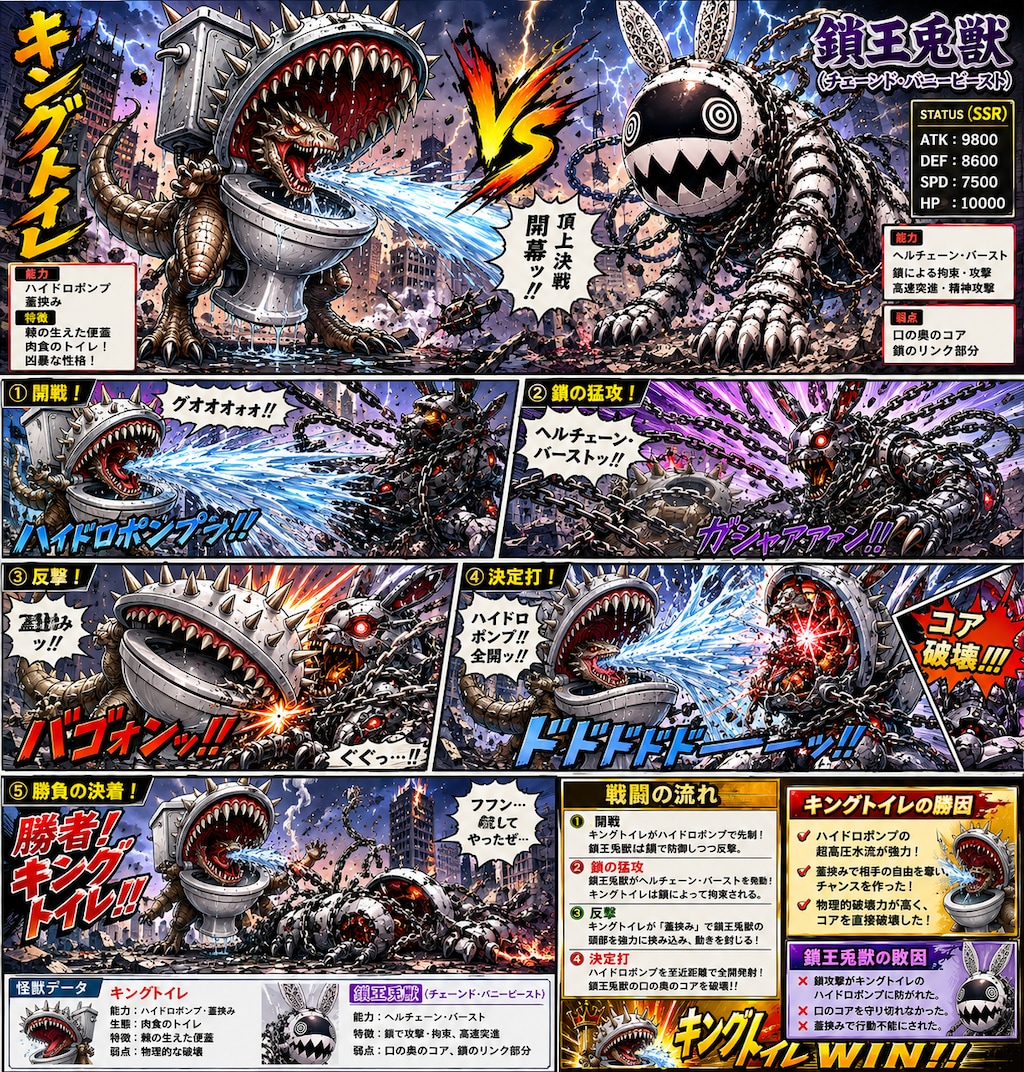 勝者：キングトイレ　敗者：鎖王兎獣