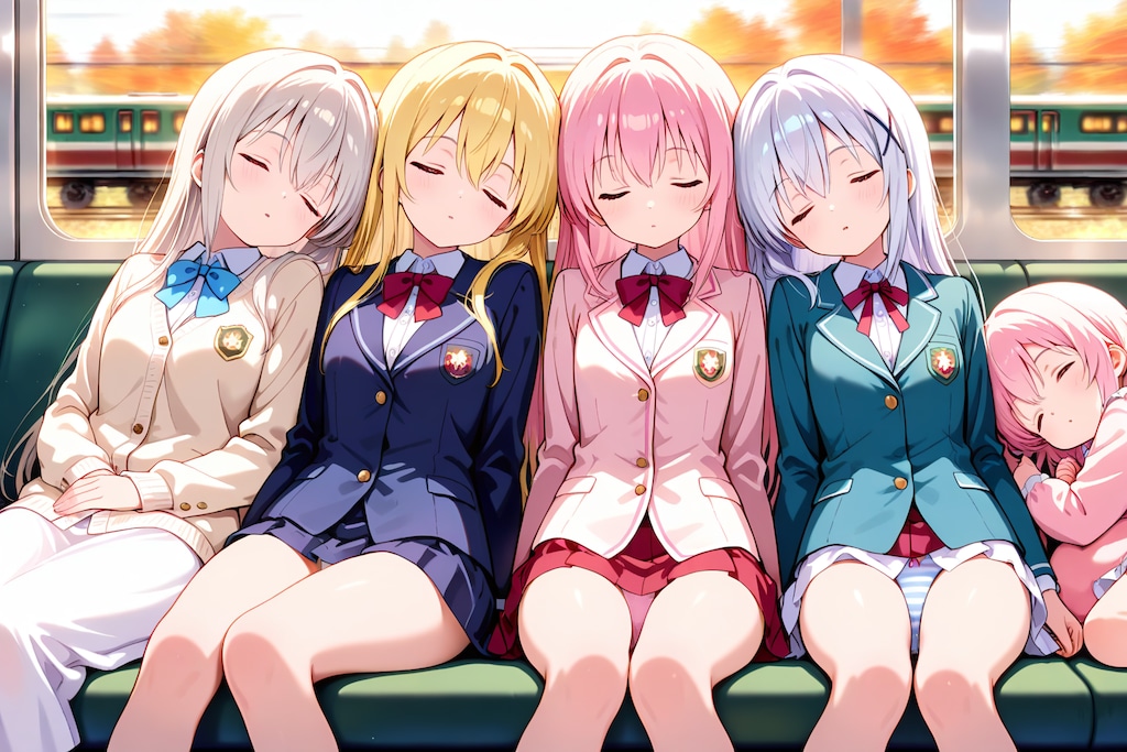電車で眠っている少女達