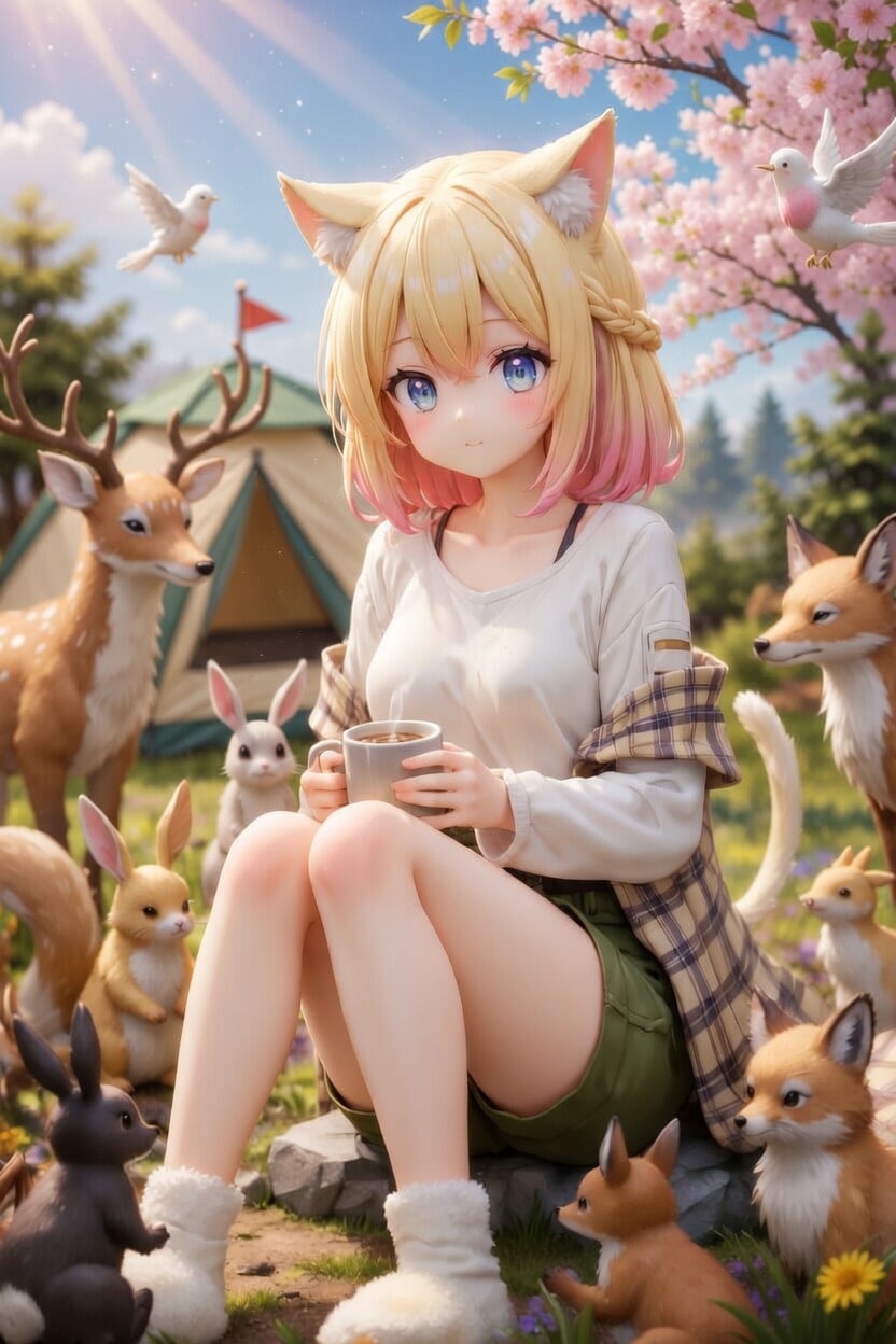 森の動物とキャンプ | の人気AIイラスト・グラビア