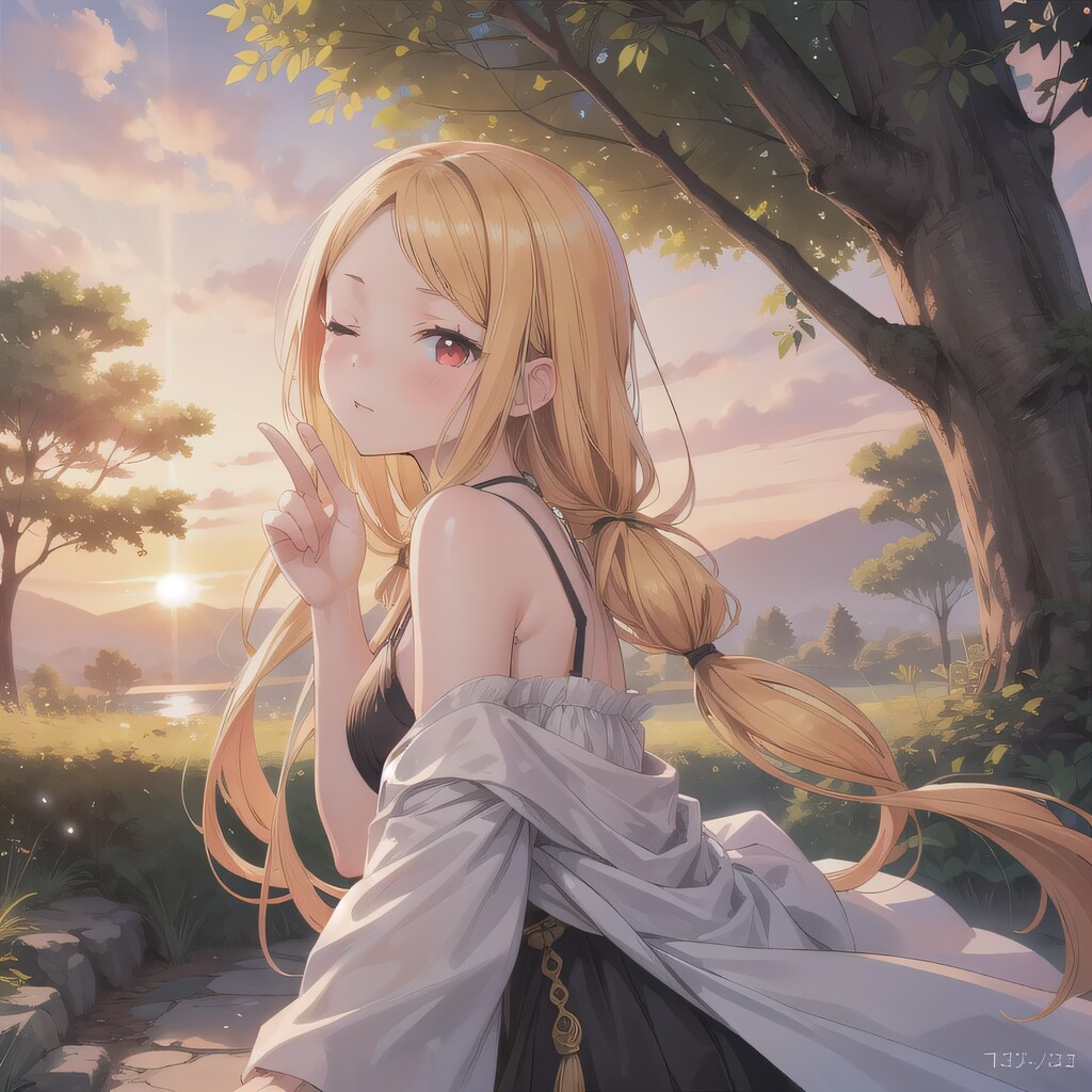 金髪ロングで夕暮れの少女