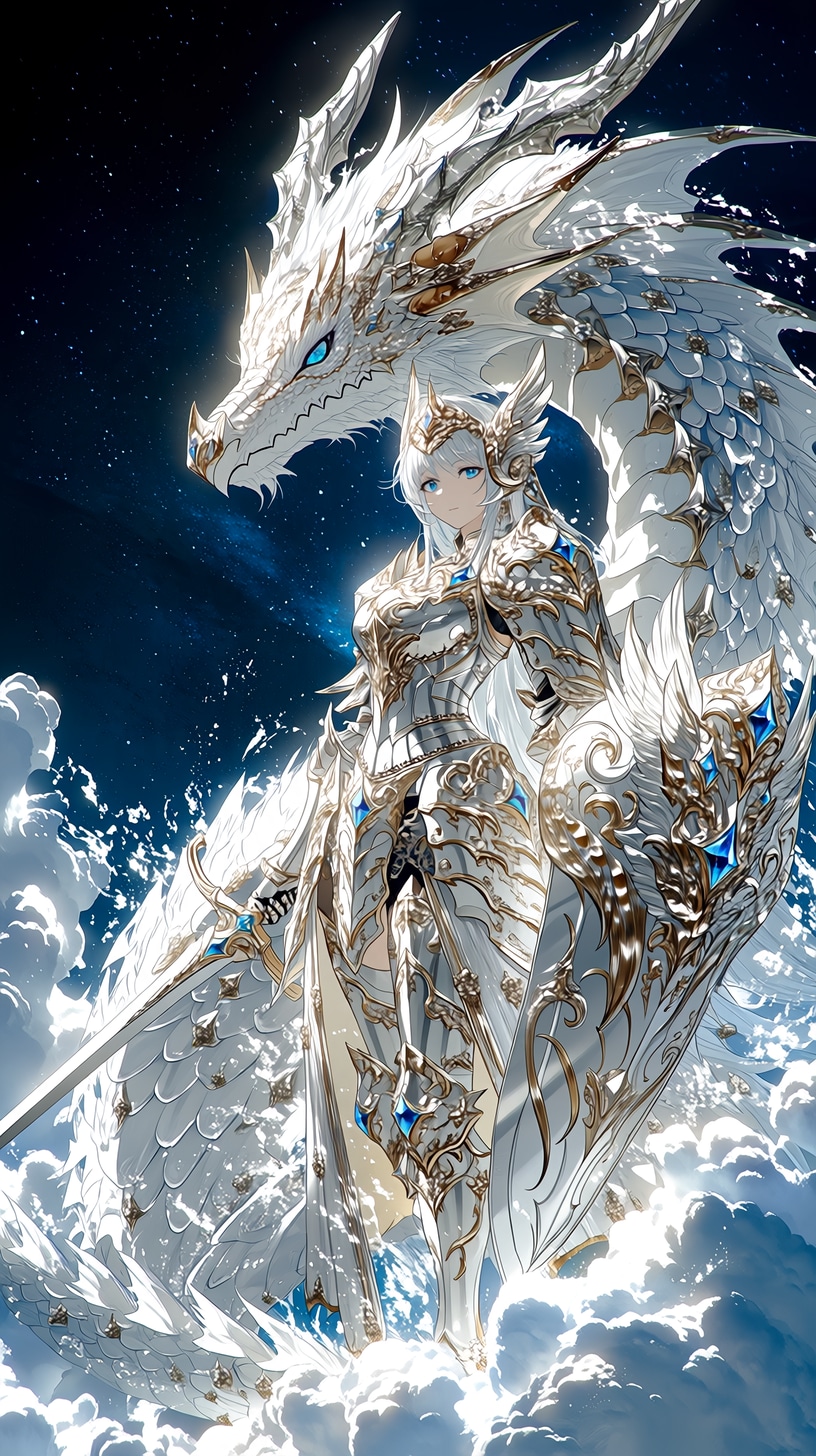 CELESTIAL DRAGON KNIGHT — ECLIPSE  天翔竜騎士 — 白銀と黒龍 | の人気AIイラスト・グラビア