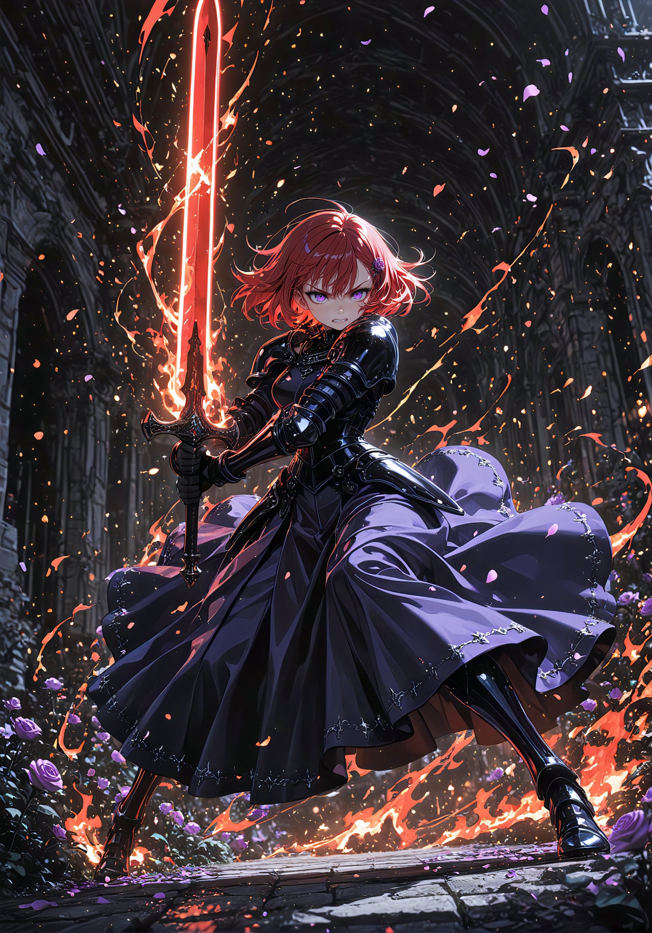 炎剣を掲げる黒き勇者 | の人気AIイラスト・グラビア